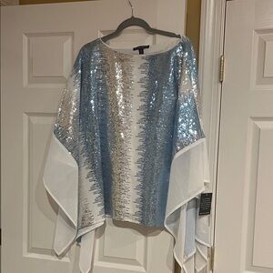 Boston Proper Blue and Silver Sequin Top